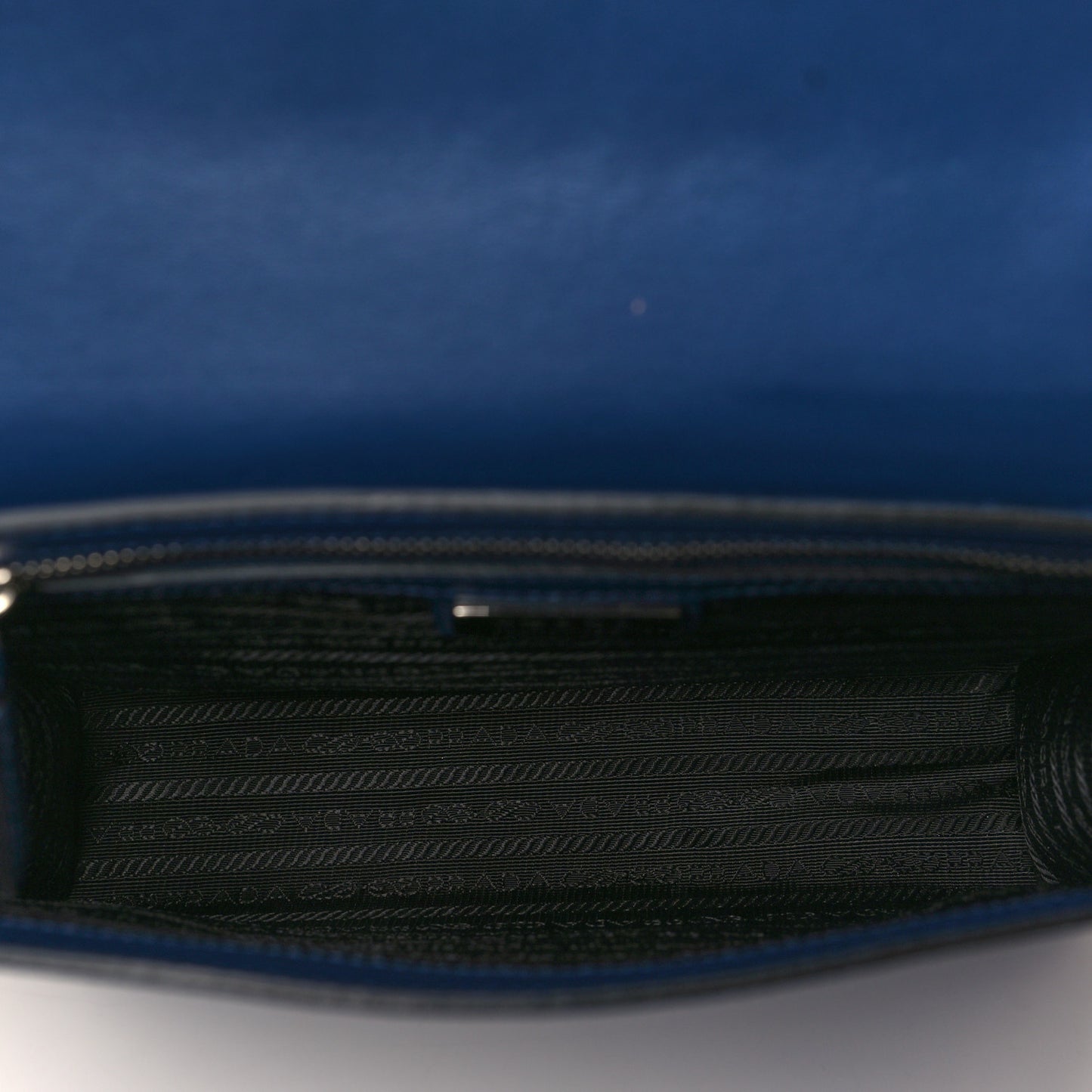 Saffiano Cuir Triangle Logo Embossed Flap Crossbody Bluette