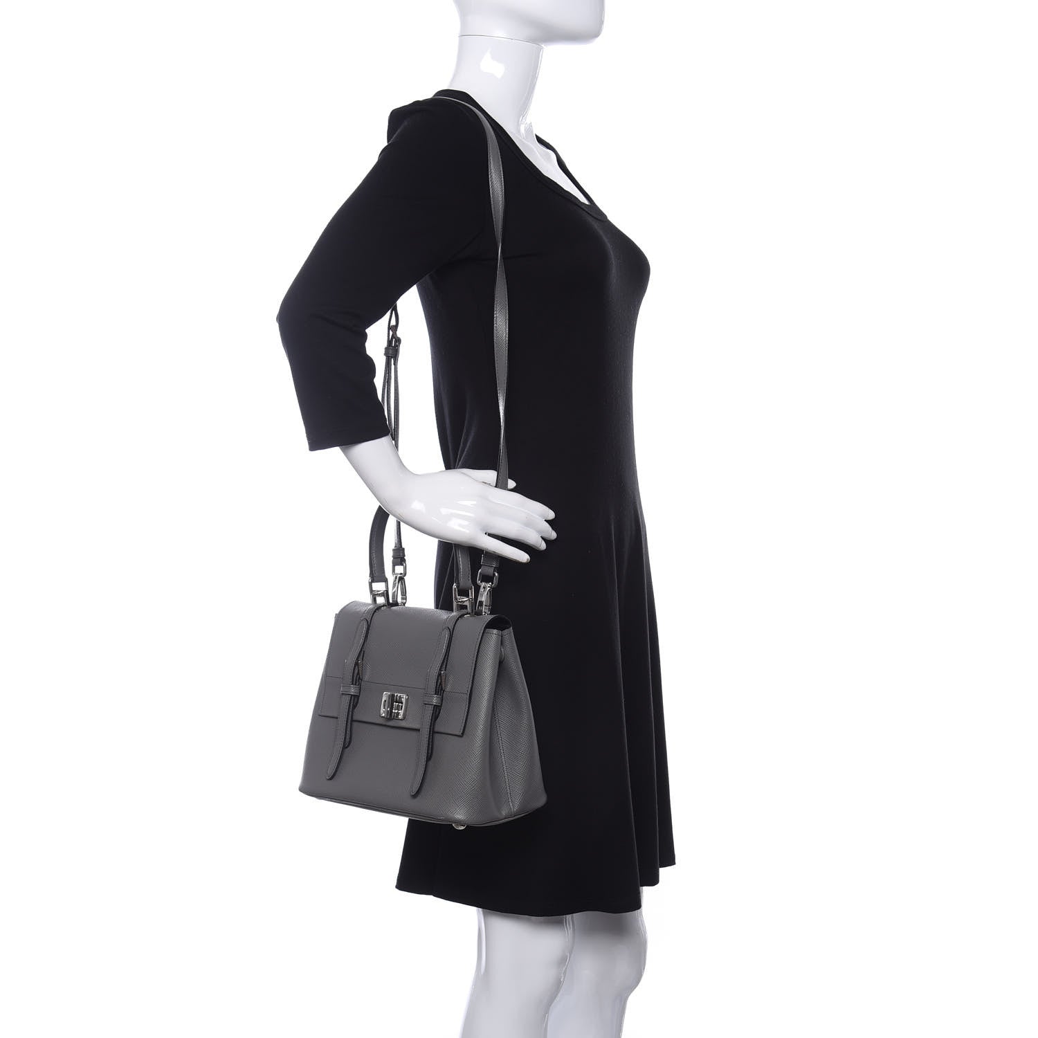Prada Saffiano Cuir Small Convertible Top Handle Tote Marmo 2 of 9