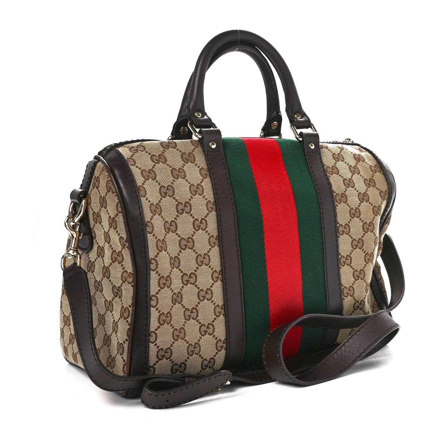 Gucci Monogram Vintage Web Medium Boston Dark Brown 3 of 10