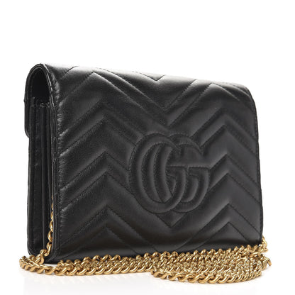 Gucci Calfskin Matelasse GG Marmont Chain Wallet Black 4 of 6