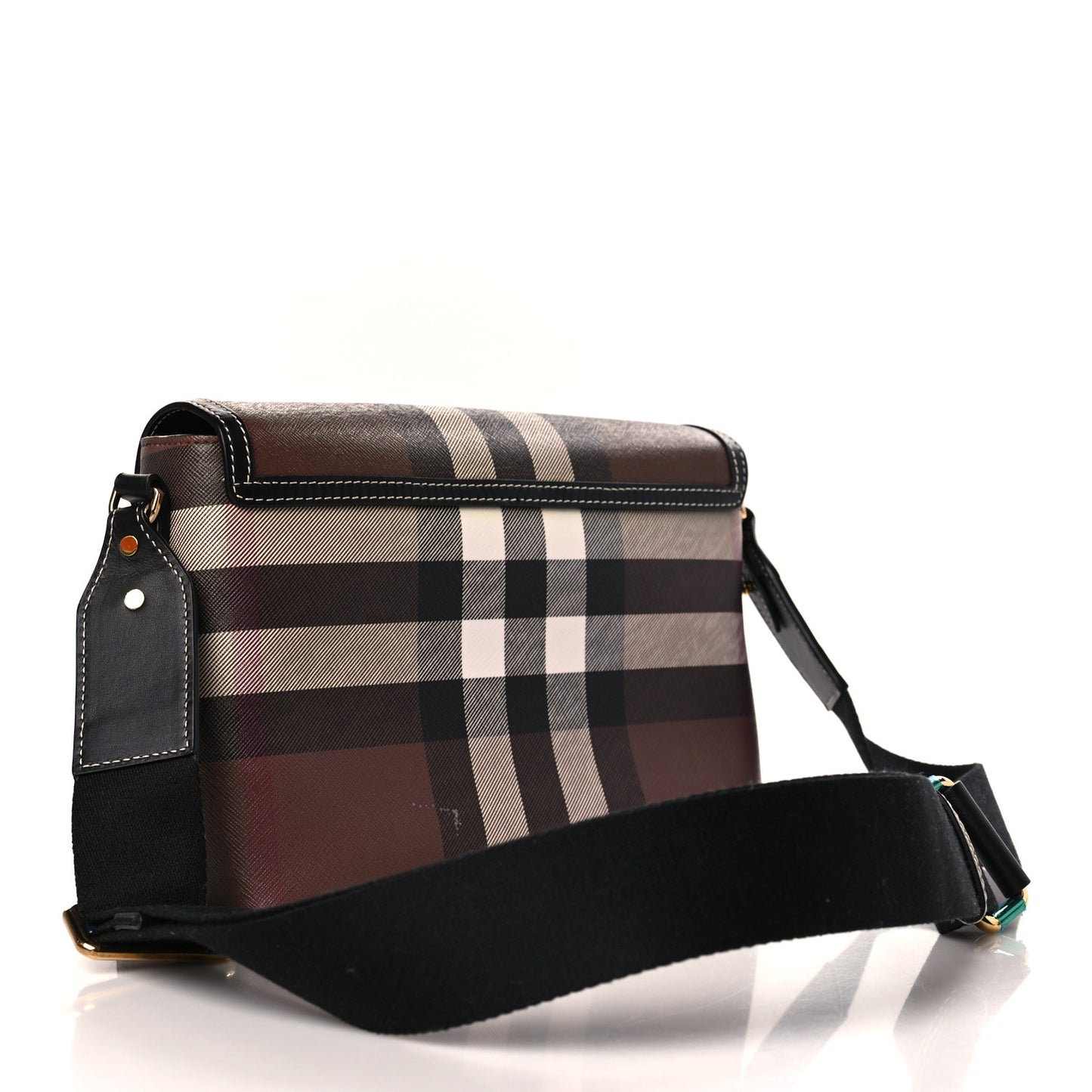 Calfskin Giant Check E-Canvas Note Crossbody Bag Dark Birch Brown