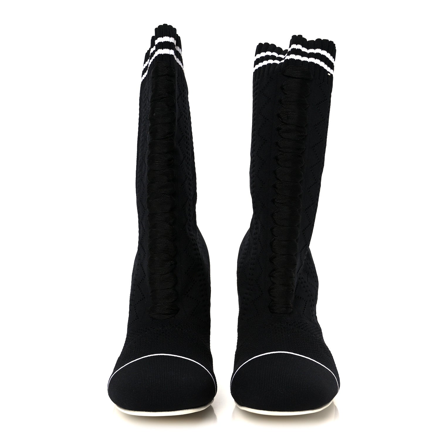 Fendi Stretch Fabric Openwork Rockoko 105mm Sock Boots  40 Black White 3 of 9