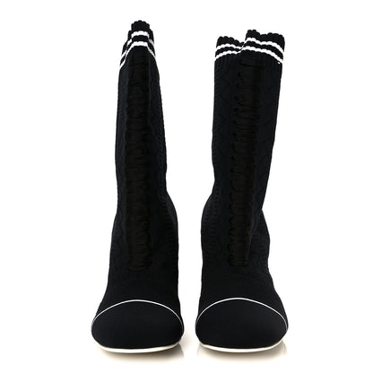 Fendi Stretch Fabric Openwork Rockoko 105mm Sock Boots  40 Black White 3 of 9