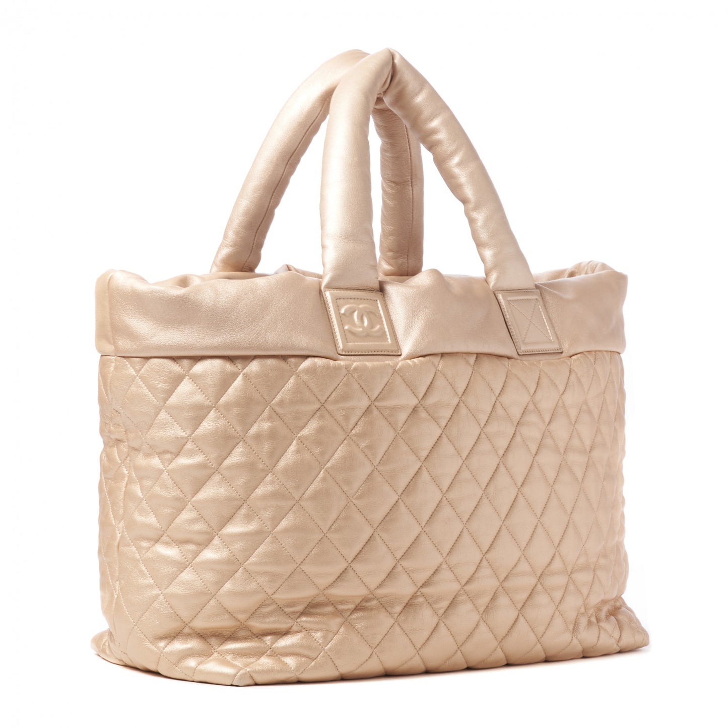 Metallic Lambskin Quilted Large Coco Cocoon Tote Light Gold