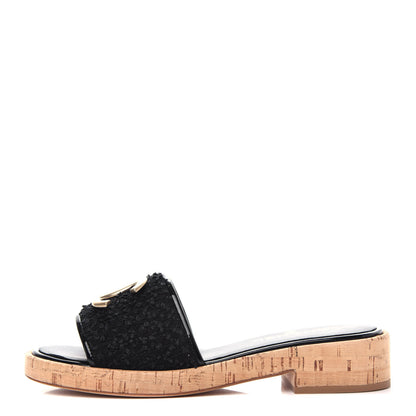 Chanel Tweed Cork CC Mule Sandal 40 Black 1 of 11