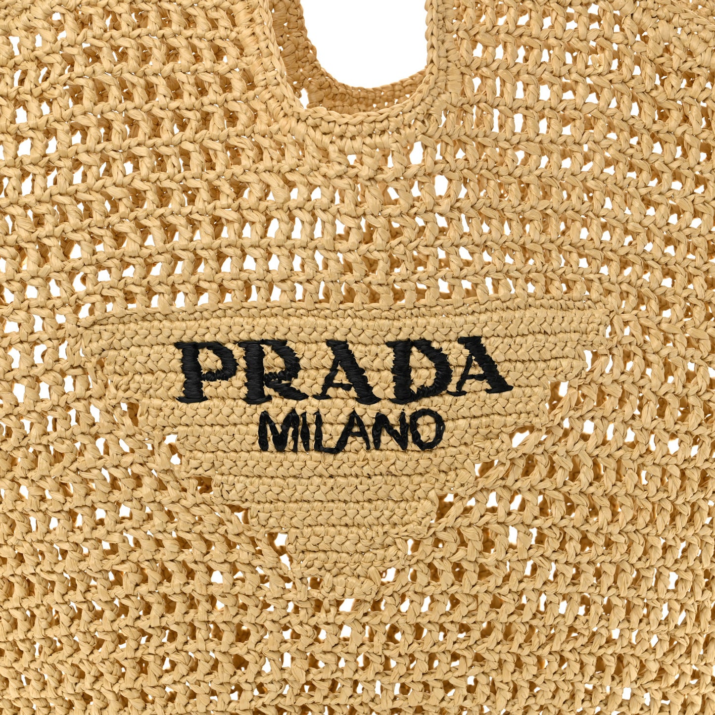 Yarn Raffia Effect Crochet Logo Embroidered Shopping Tote Bag Naturale