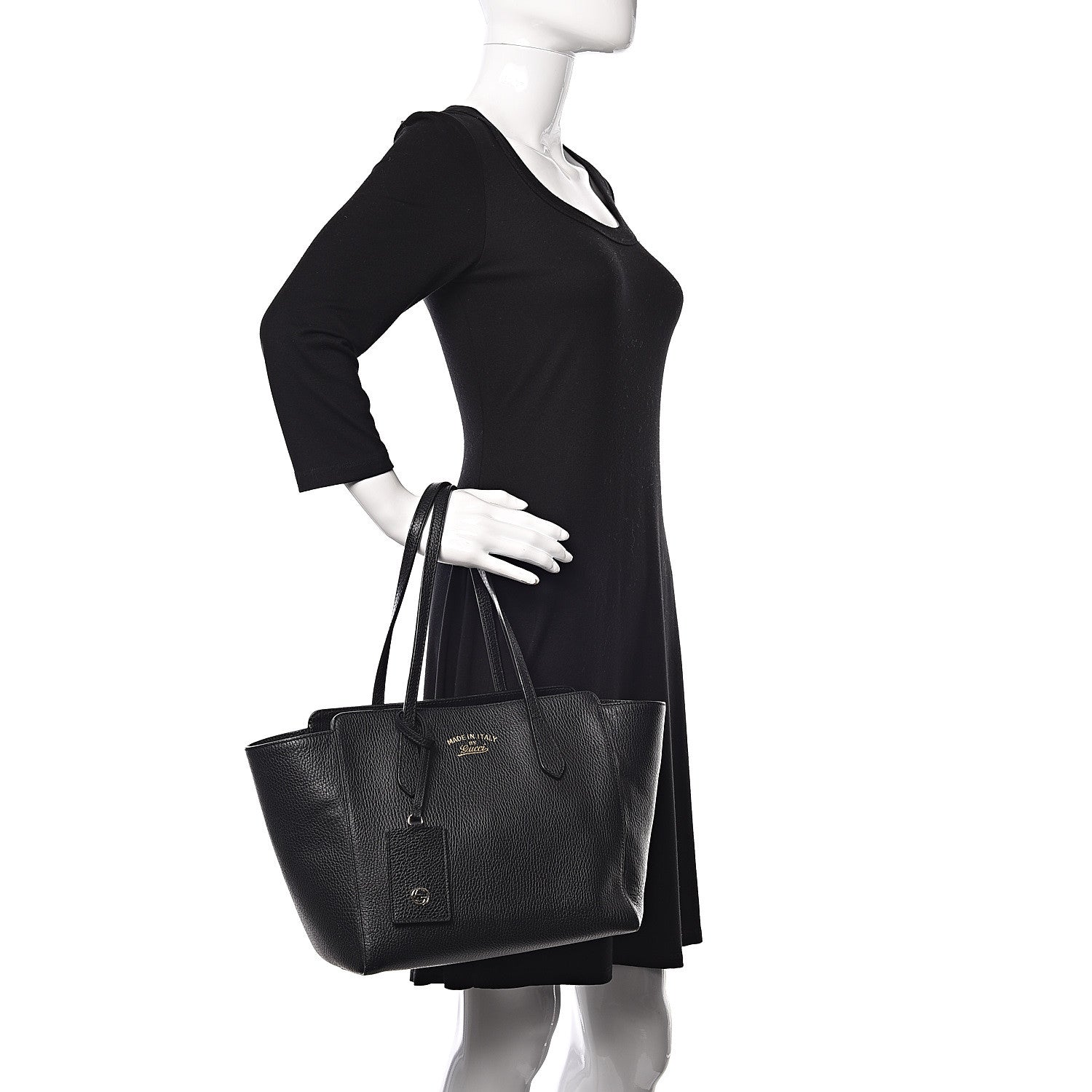 Gucci Pebbled Calfskin Small Swing Tote Black 2 of 10