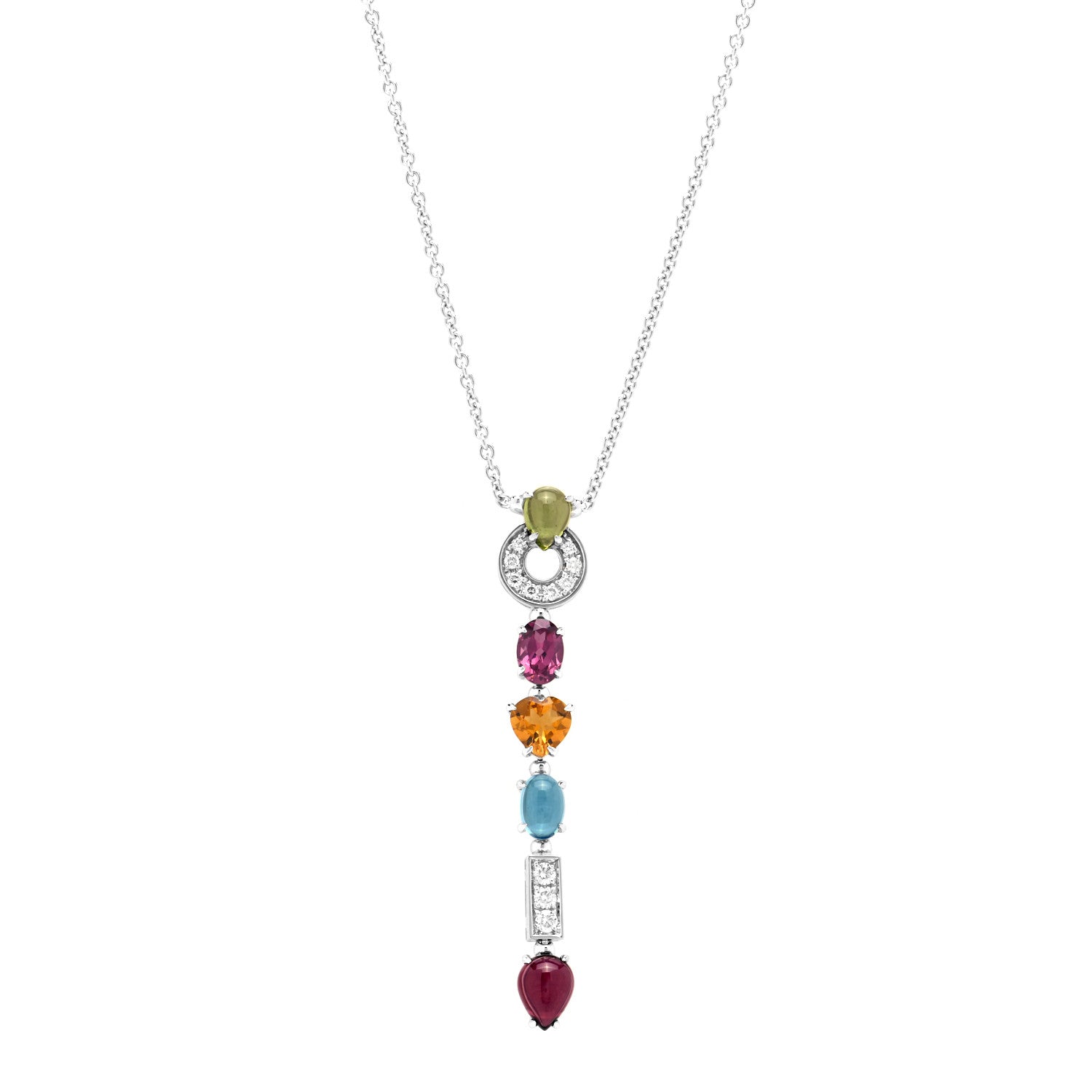 Bulgari 18K White Gold Diamond Multi-Gemstone Allegra Drop Pendant Necklace 1 of 4