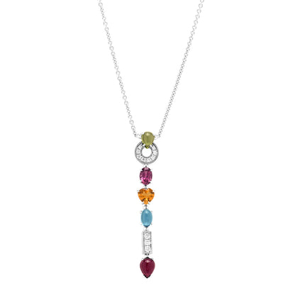 Bulgari 18K White Gold Diamond Multi-Gemstone Allegra Drop Pendant Necklace 1 of 4