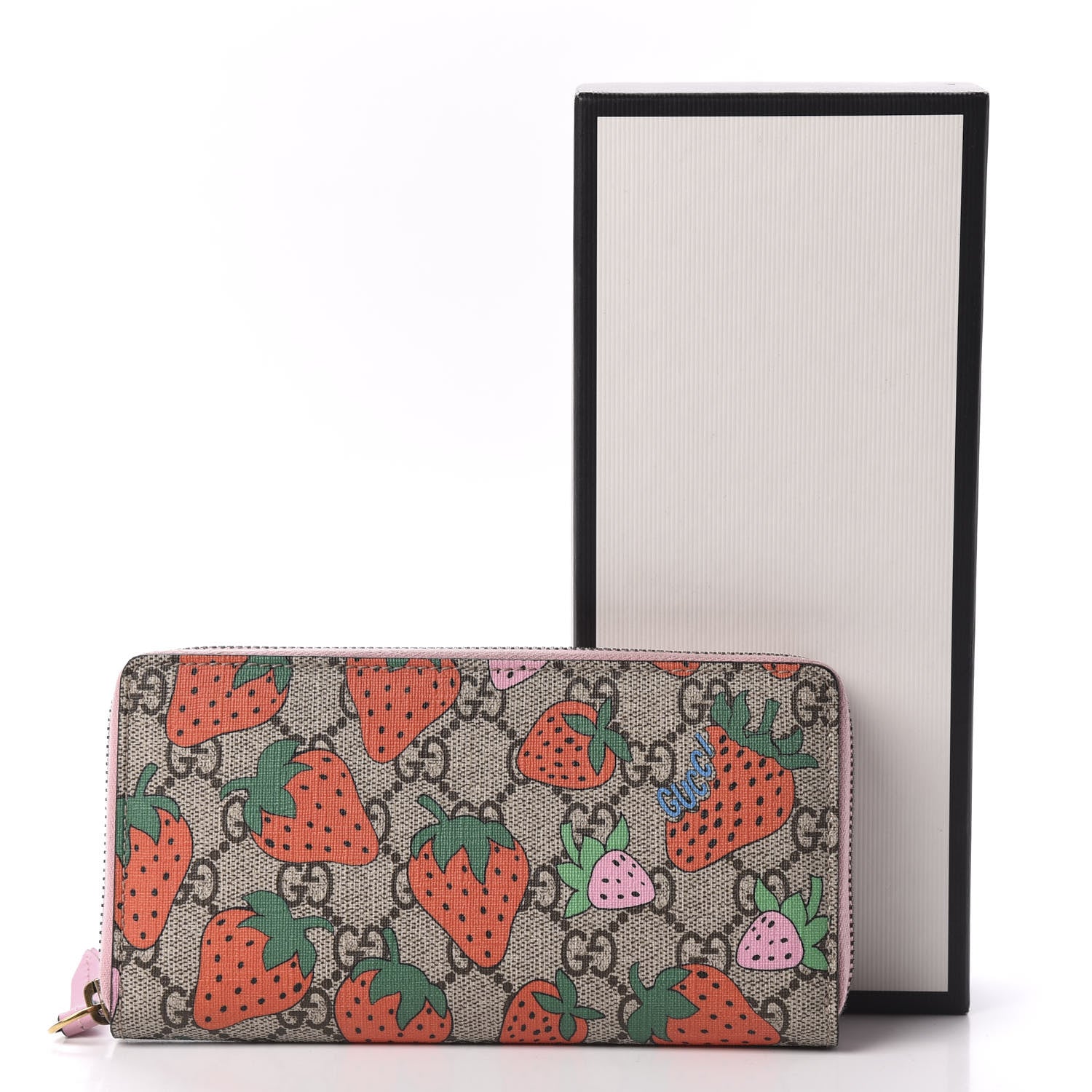 Gucci GG Supreme Monogram Strawberry Zip Around Wallet Light Pink 10 of 10