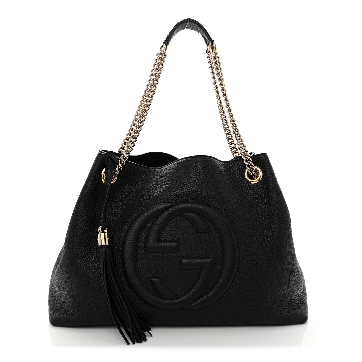 Pebbled Calfskin Medium Soho Chain Shoulder Bag Black
