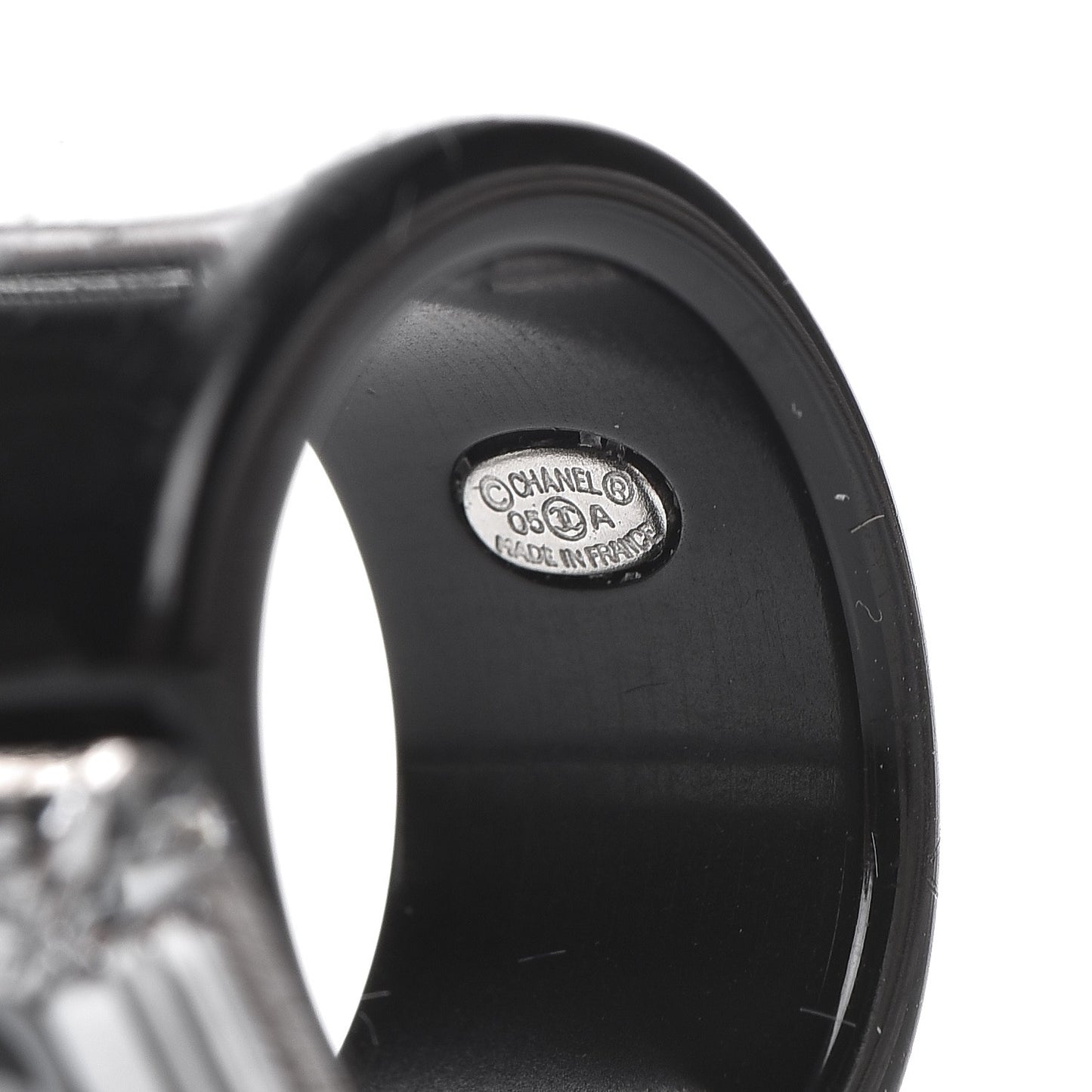 Resin Crystal CC Square Charm Ring 7 Black