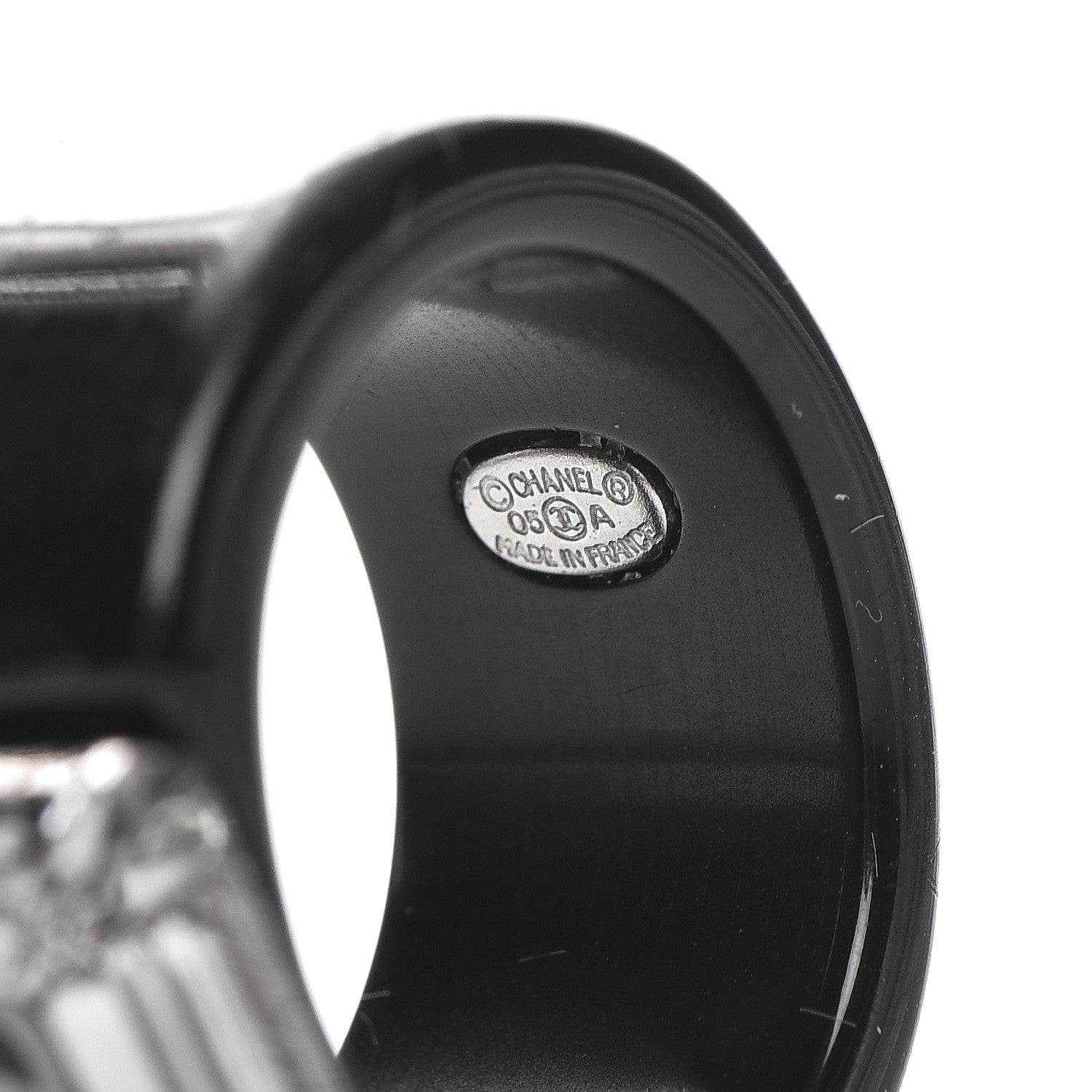 Chanel Resin Crystal CC Square Charm Ring 7 Black 4 of 4