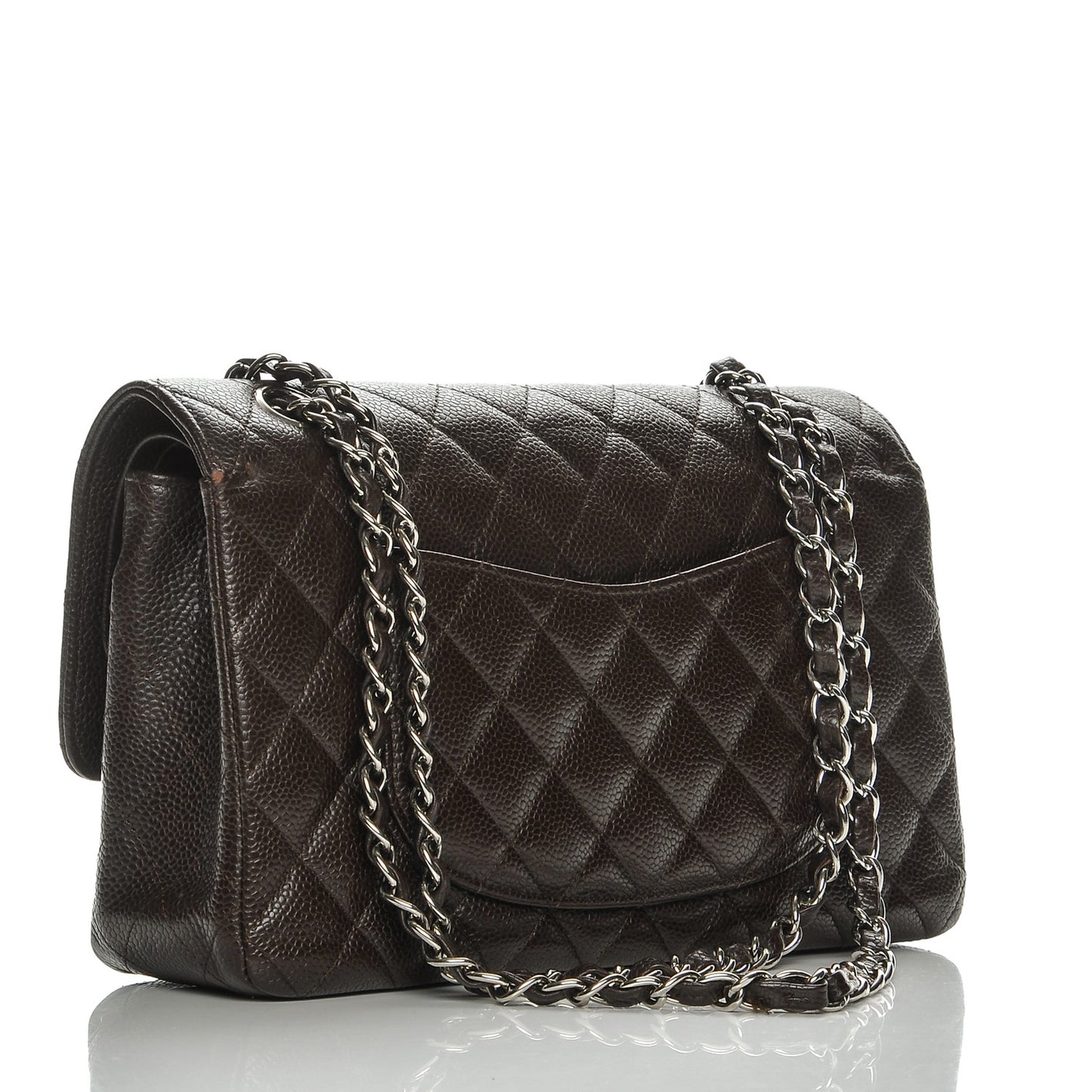 Caviar Quilted Medium Double Flap Brown