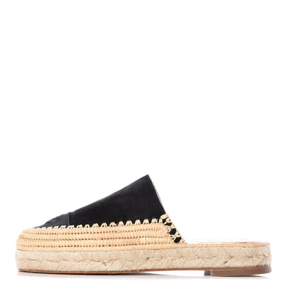Chanel Suede Grosgrain CC Espadrille Mules 37 Black 1 of 13
