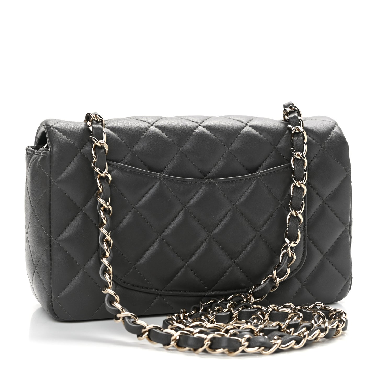 Lambskin Quilted Mini Rectangular Flap Dark Grey