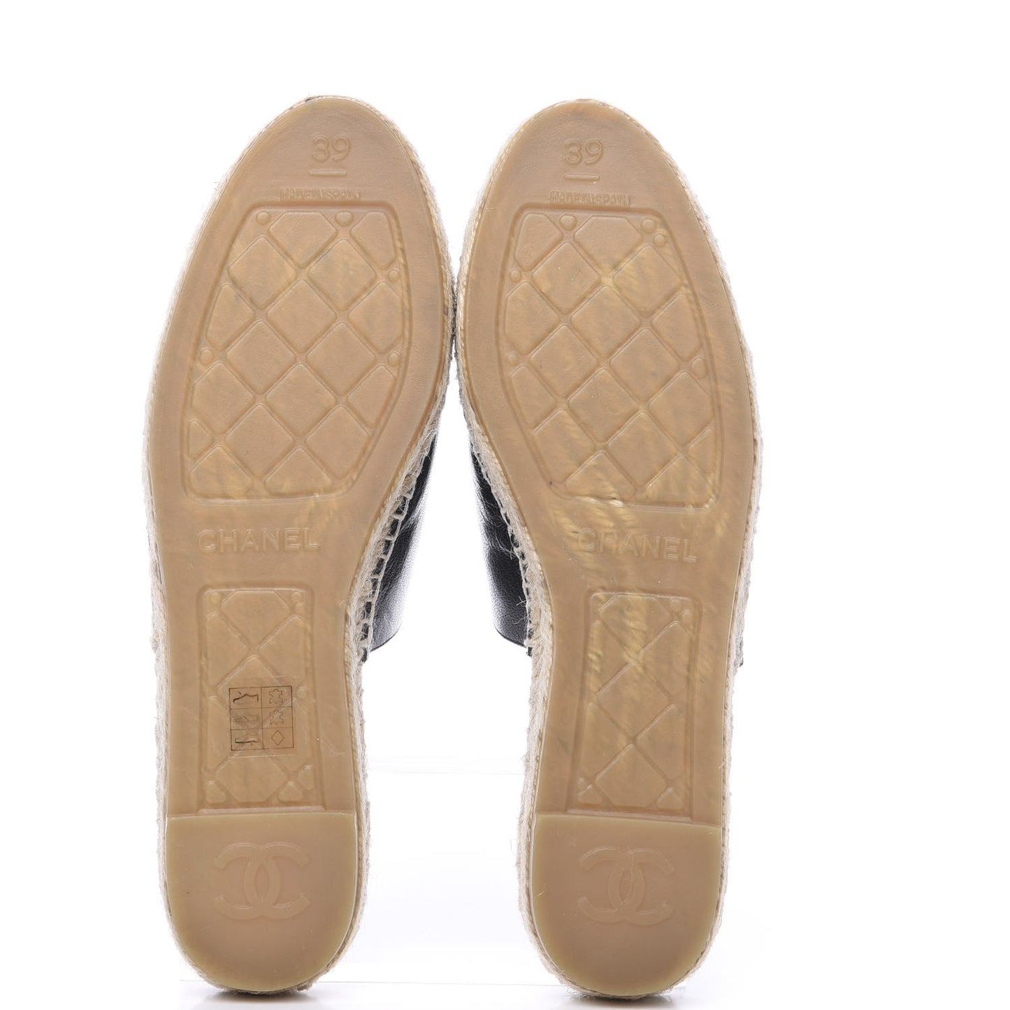Iridescent Goatskin Patent CC Espadrille Mules 39 Black