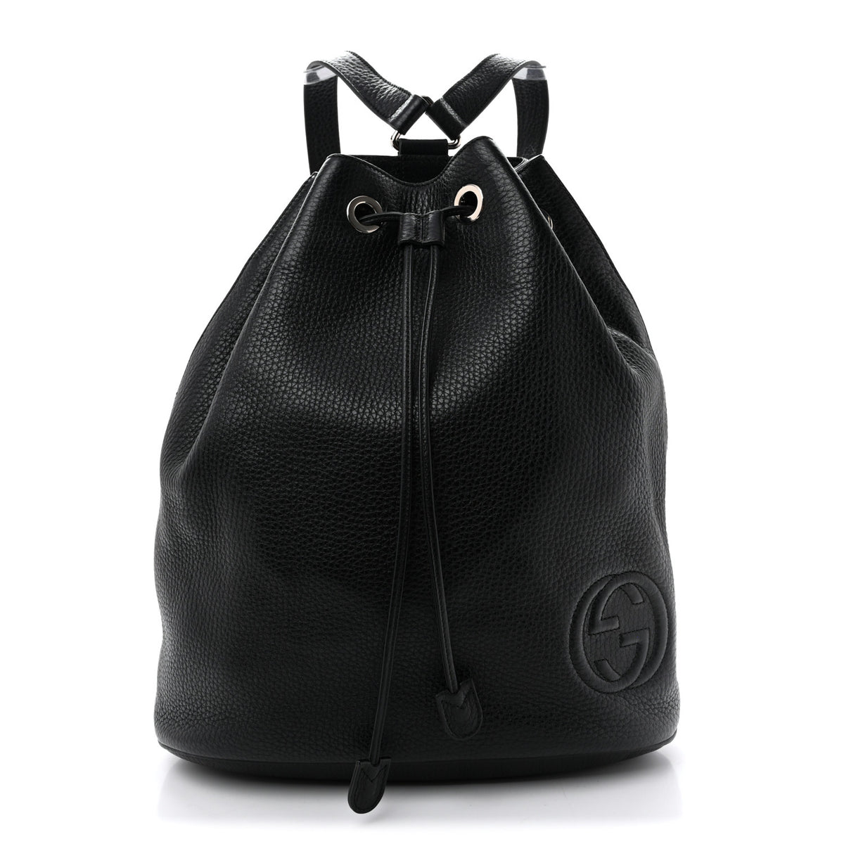 Pebbled Calfskin Small Soho Drawstring Backpack Black