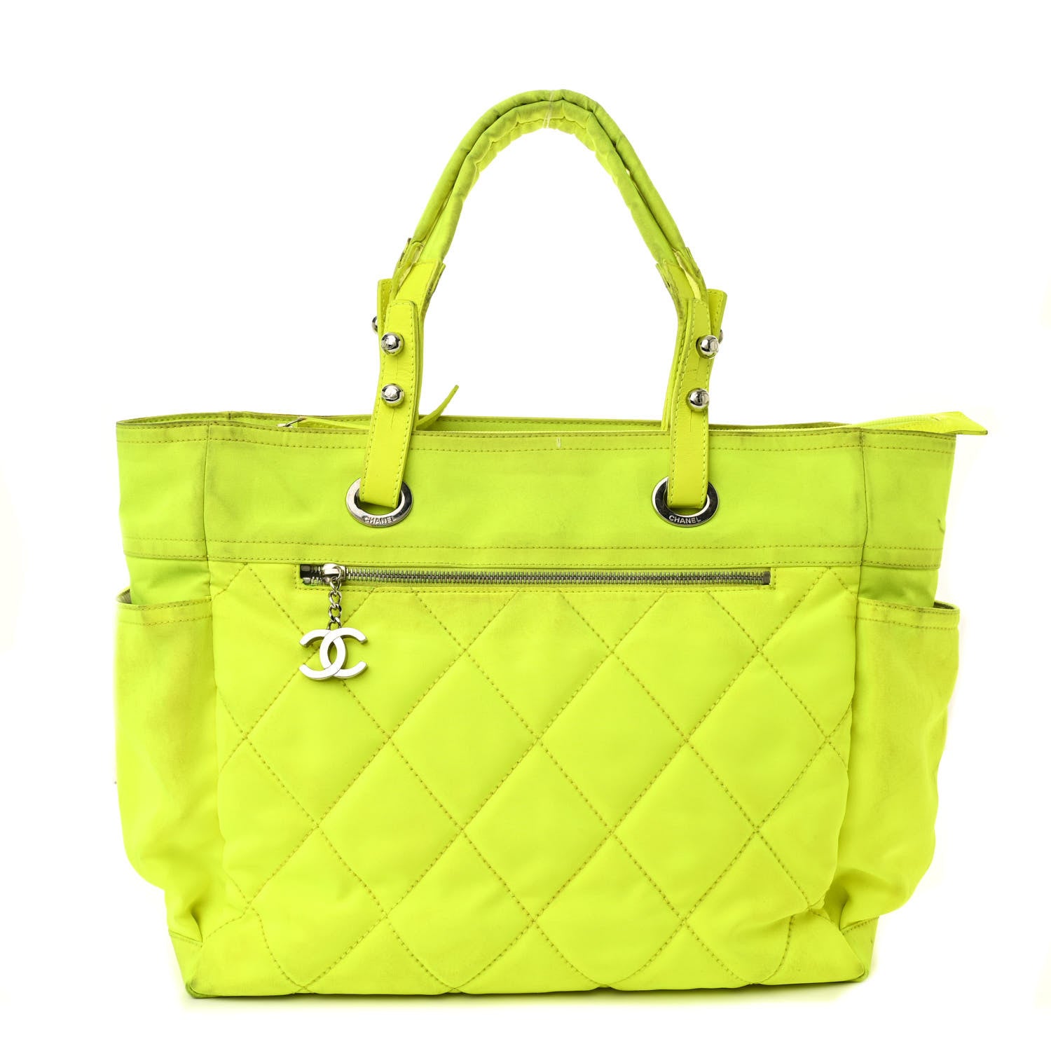 Chanel Coated Canvas Quilted Large Paris Biarritz Tote Neon Yellow 1 of 14