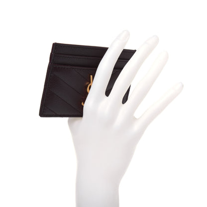 Saint Laurent Grain De Poudre Matelasse Chevron Monogram Credit Card Case Rouge Legion 2 of 10
