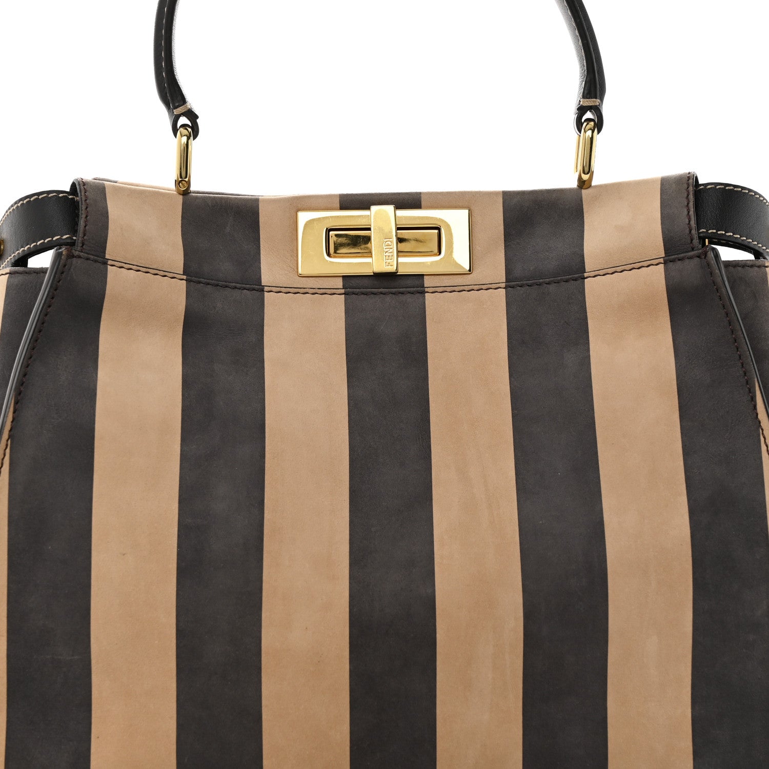 Fendi Vitello Nabuk Seta Pequin Medium Peekaboo Iconic Satchel Tobacco Moro Ebano 8 of 23