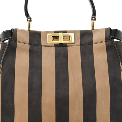 Fendi Vitello Nabuk Seta Pequin Medium Peekaboo Iconic Satchel Tobacco Moro Ebano 8 of 23