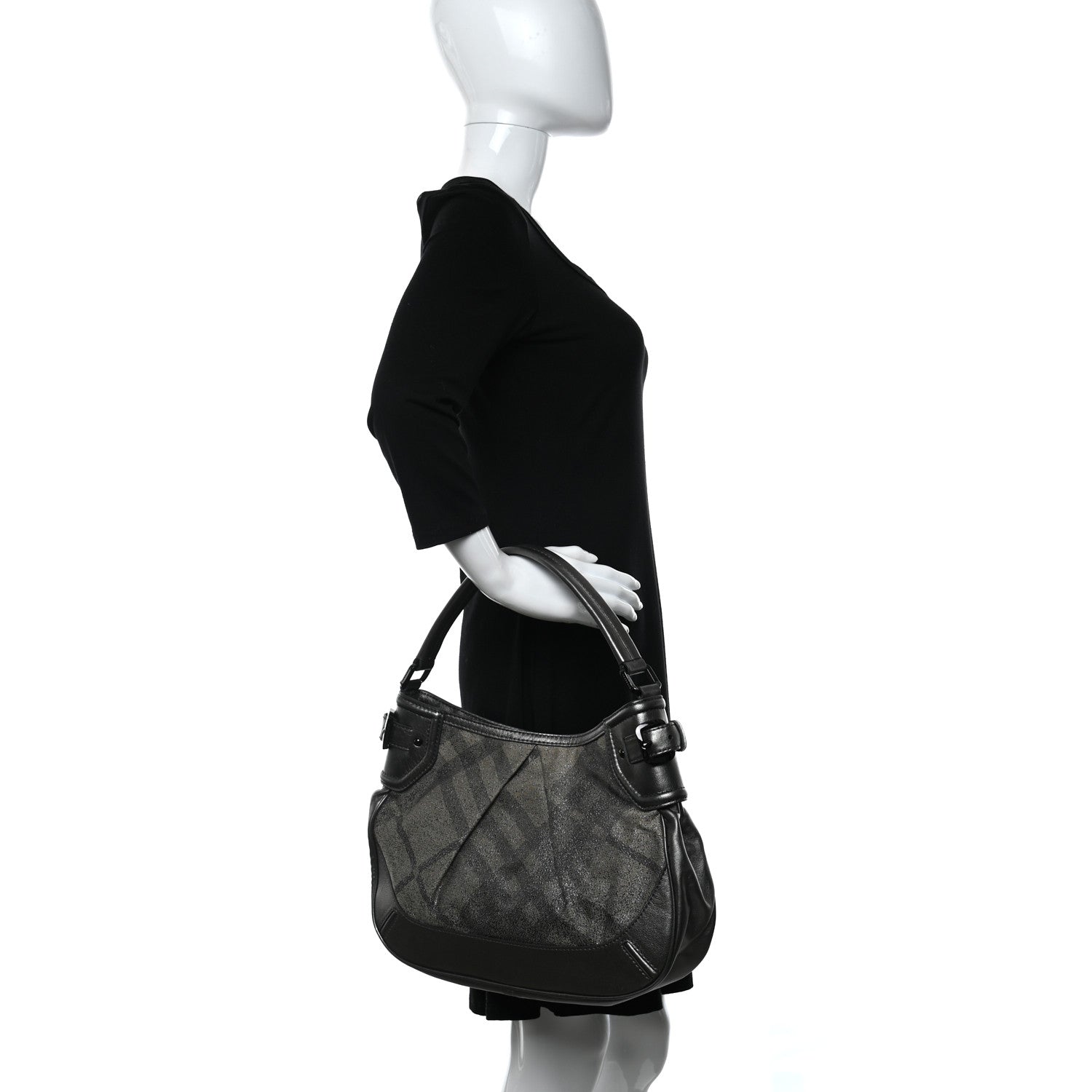 Burberry Shimmer Check Fairby Hobo Pewter 3 of 11