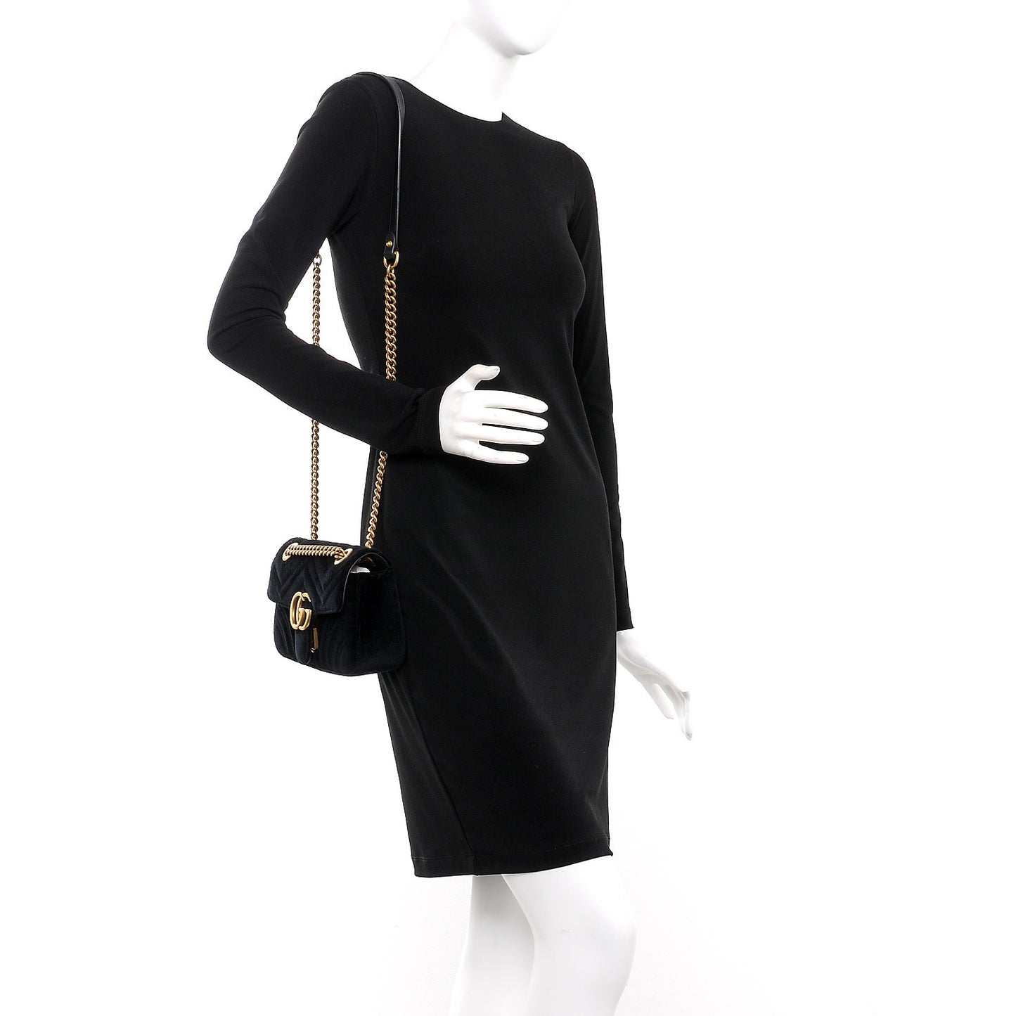 Velvet Matelasse Mini GG Marmont Shoulder Bag Black