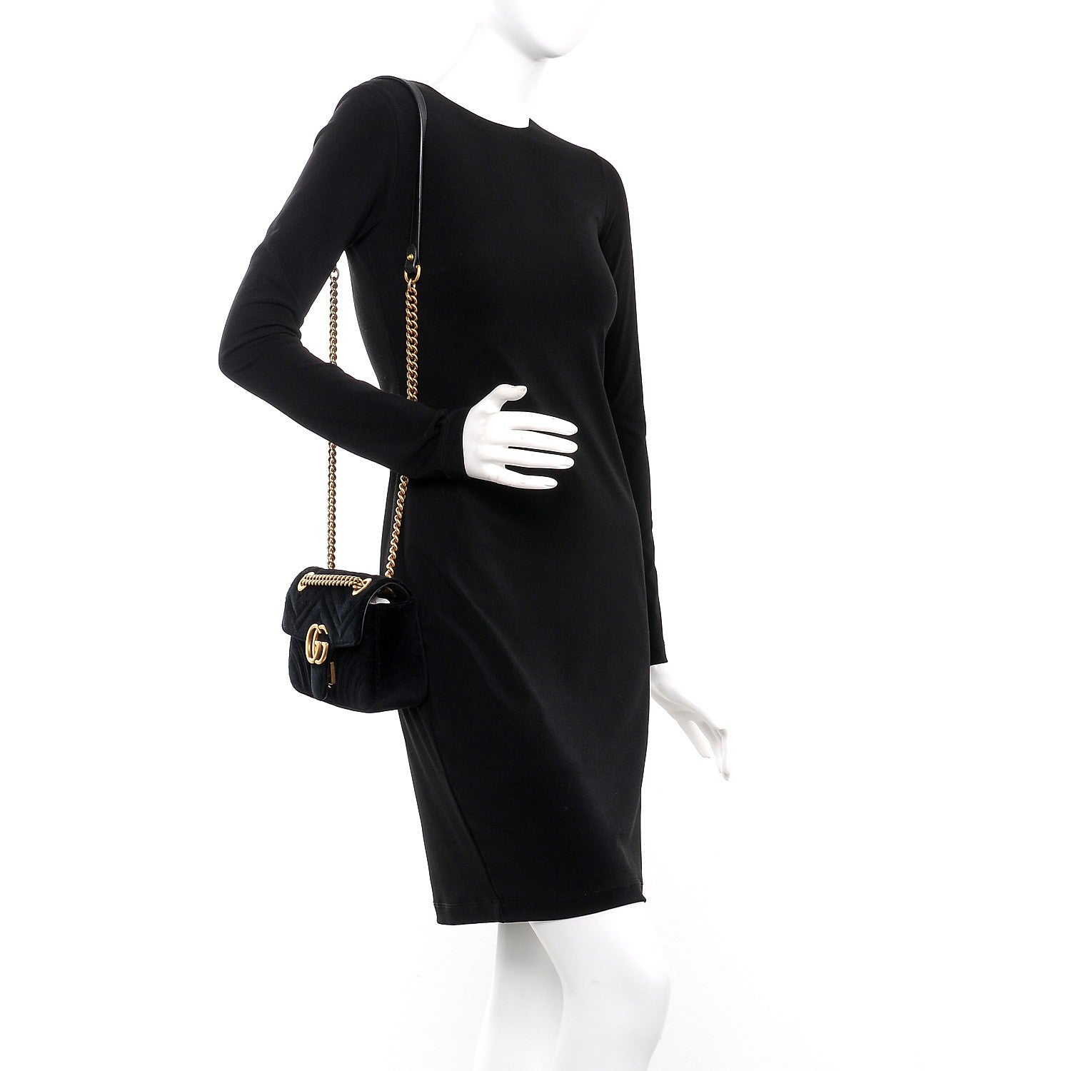 Gucci Velvet Matelasse Mini GG Marmont Shoulder Bag Black 2 of 9