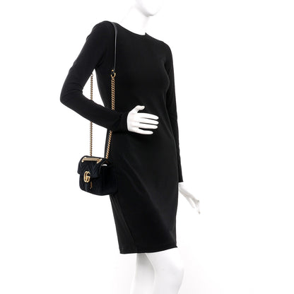 Gucci Velvet Matelasse Mini GG Marmont Shoulder Bag Black 2 of 9