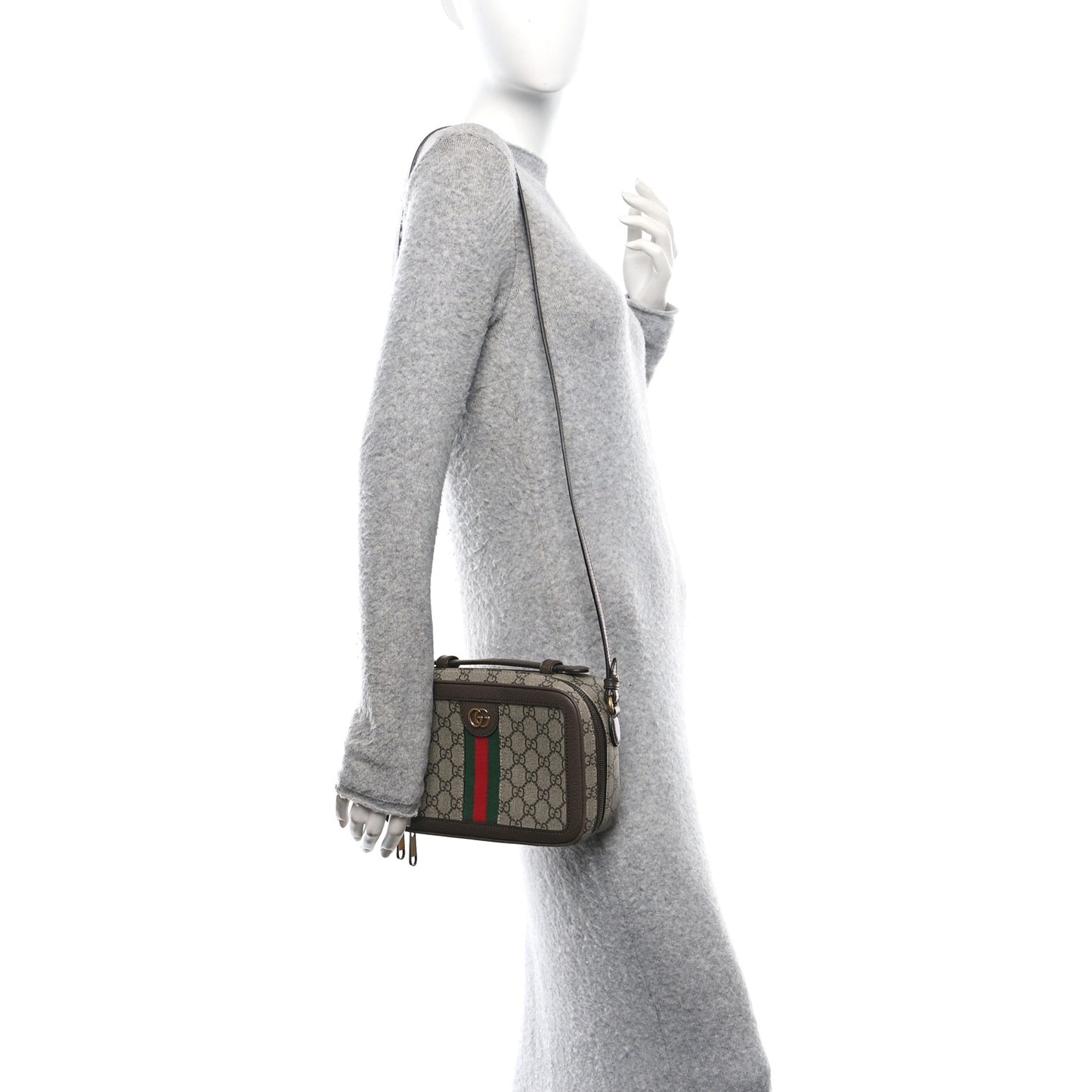 GG Supreme Monogram Web Small Ophidia Top Handle Shoulder Bag Brown