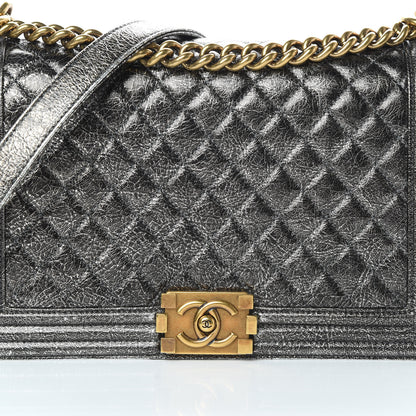 Chanel Cracked Metallic Calfskin Quilted New Medium Boy Flap Silver 8 of 14