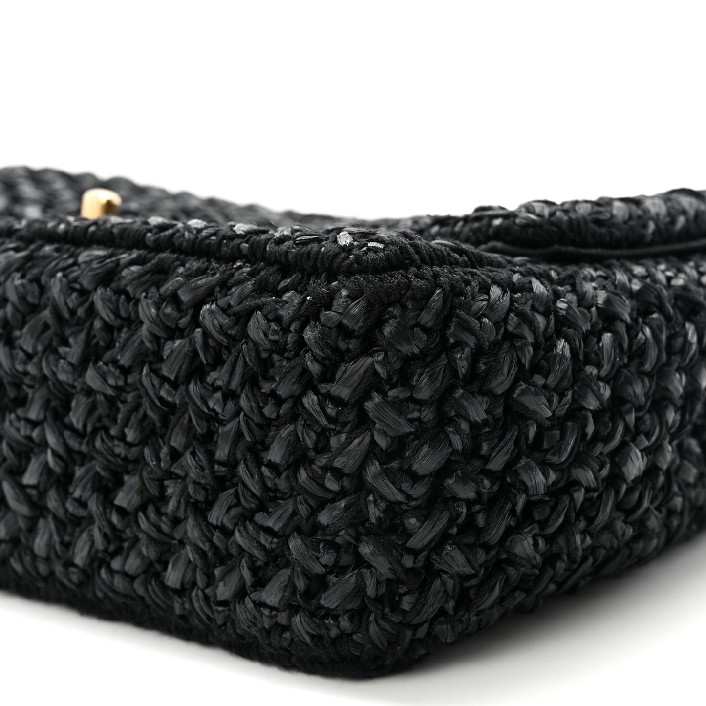 Raffia Crochet Paris Greece Medium Flap Bag Black