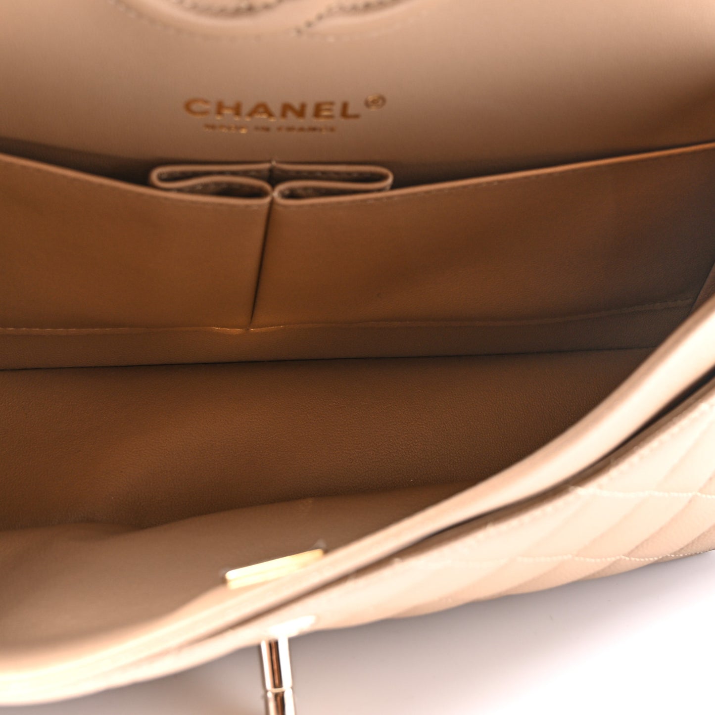 Caviar Quilted Medium Double Flap Dark Beige