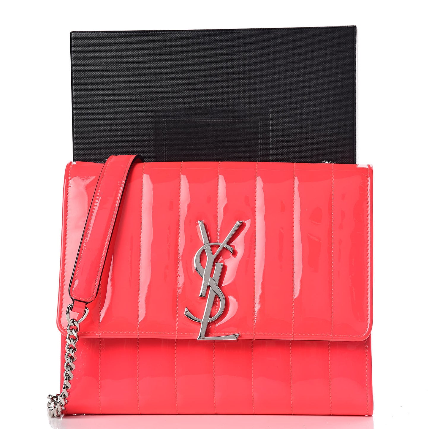 Patent Calfskin Matelasse Monogram Vicky Chain Wallet Neon Pink