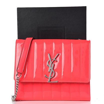 Saint Laurent Patent Calfskin Matelasse Monogram Vicky Chain Wallet Neon Pink 11 of 11