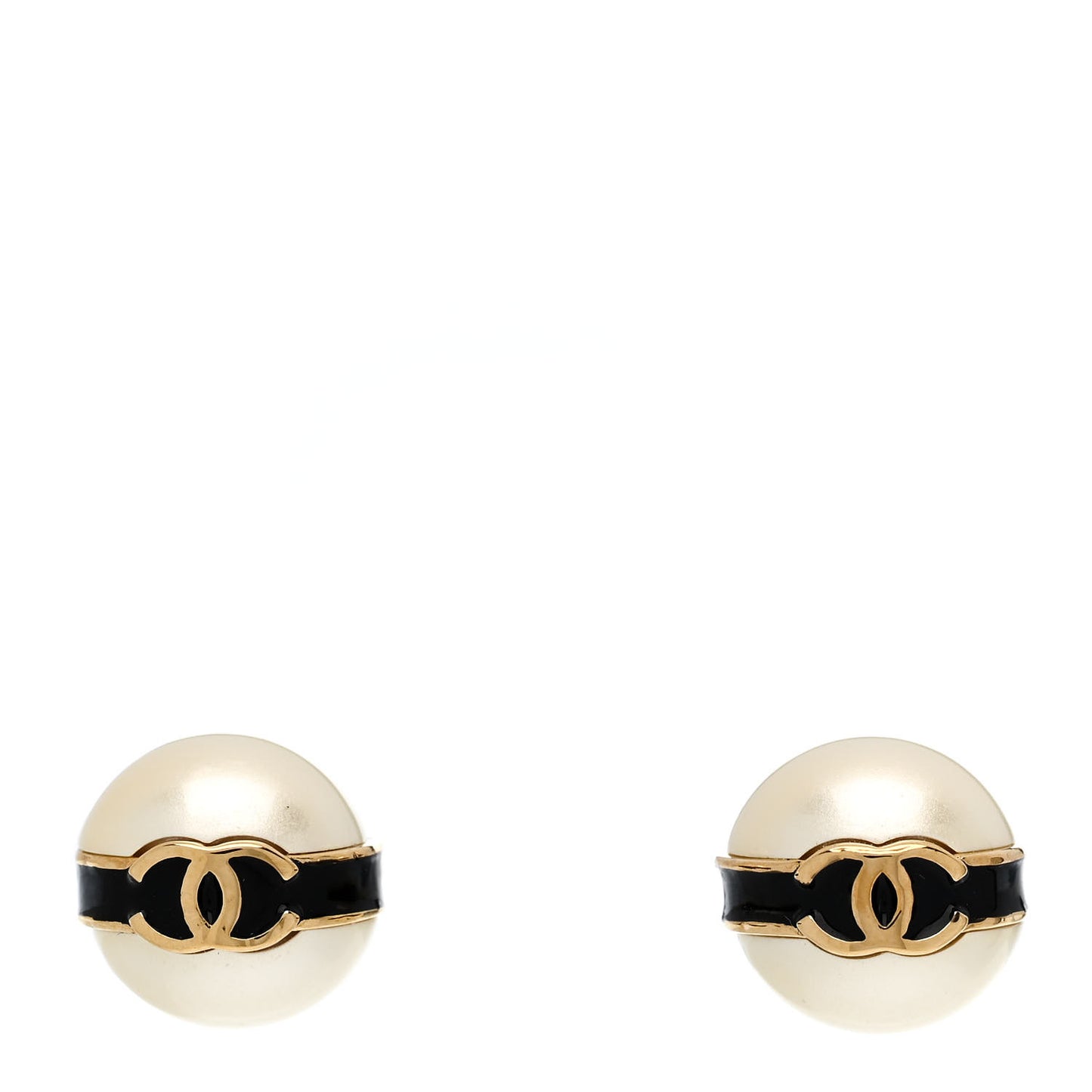 Pearl Metal CC Round Earrings White Black