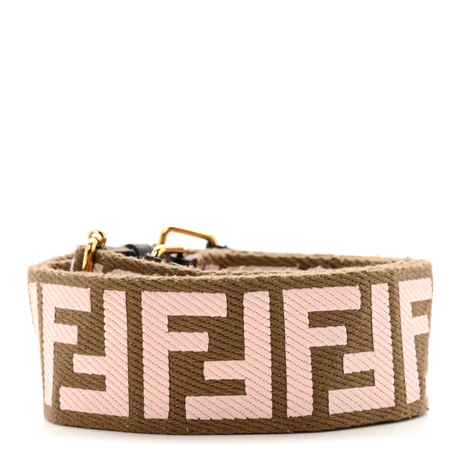 Fendi Ribbon Vitello Century FF 1974 Embroidered Adjustable Strap You Fango Rosa Confetto Chocolate 3 of 8