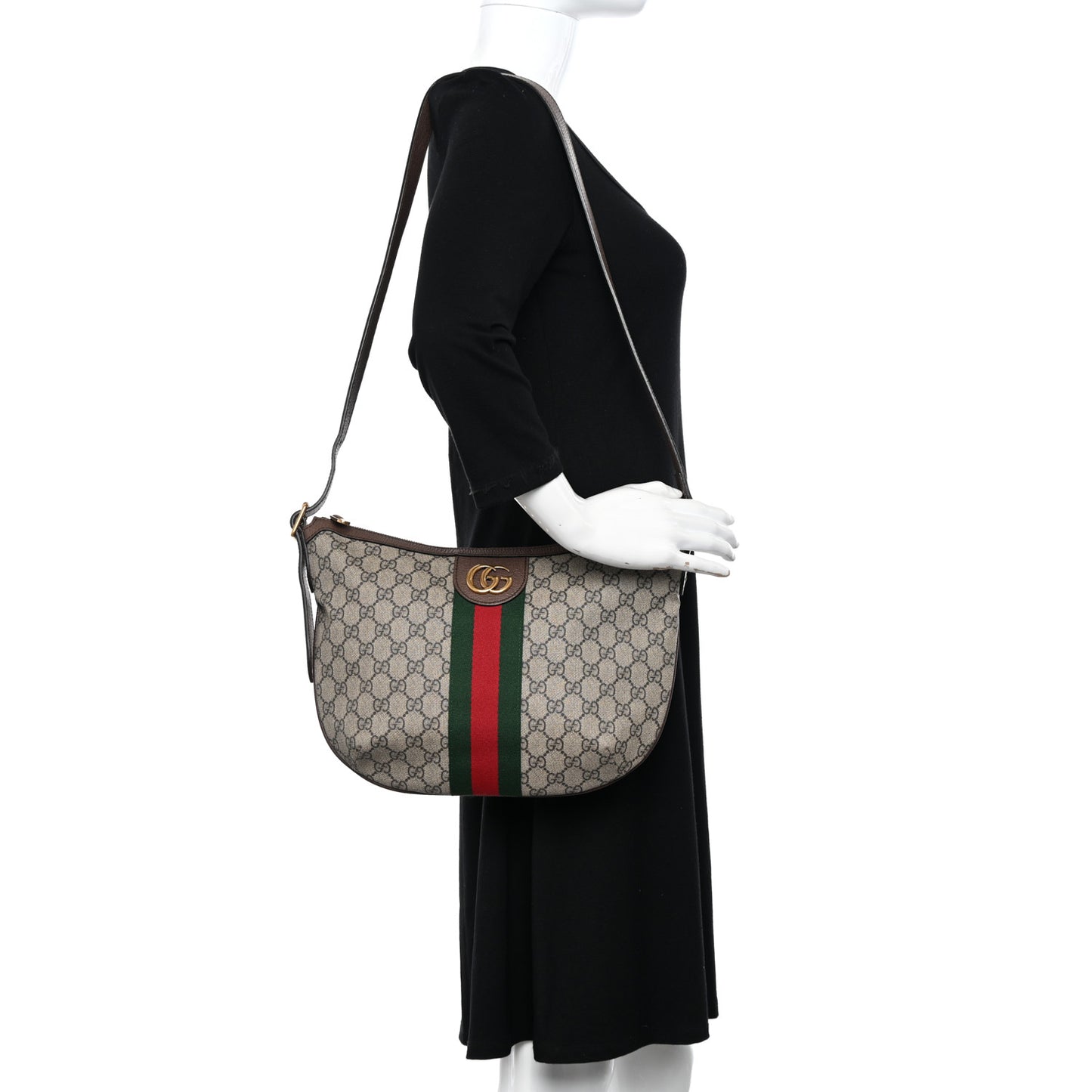 GG Supreme Monogram Web Small Ophidia Half Moon Hobo Brown