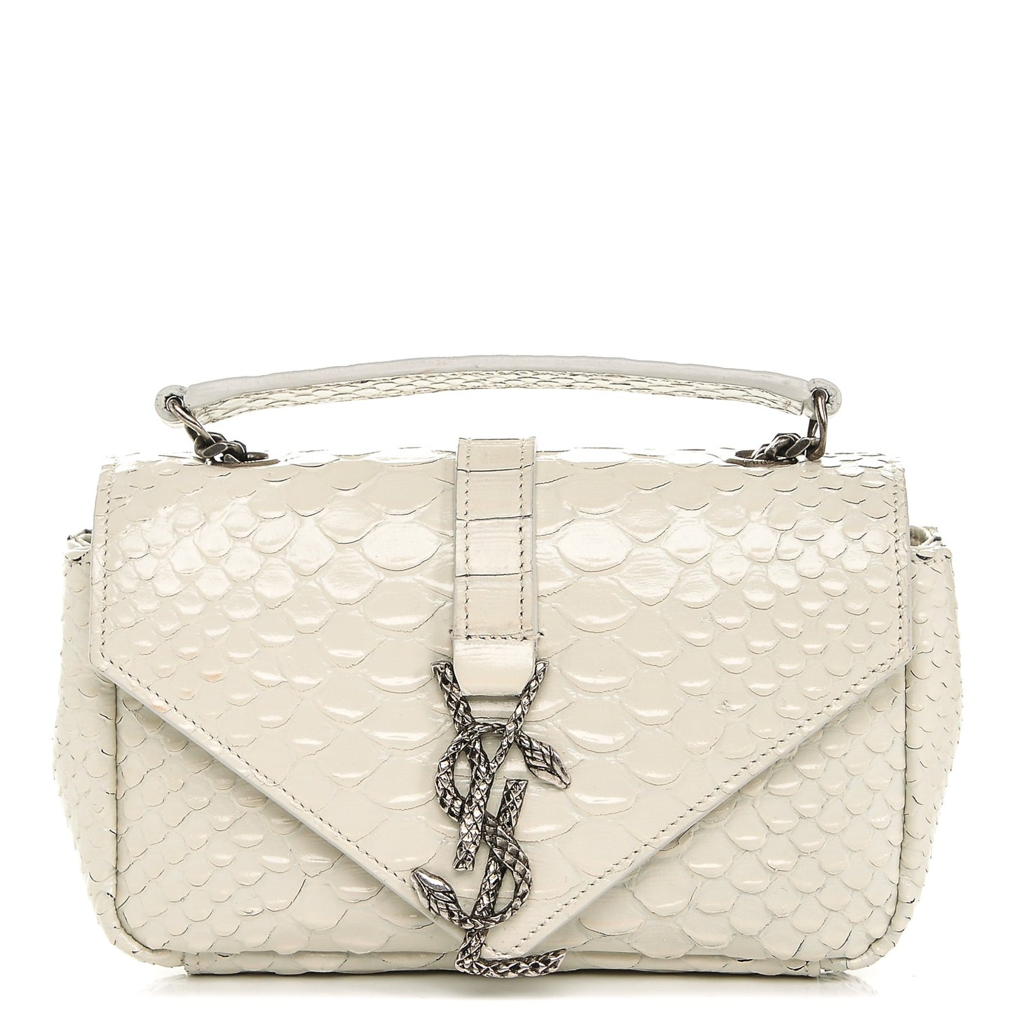 Python Calfskin Embossed Monogram Classic Baby Chain Bag White