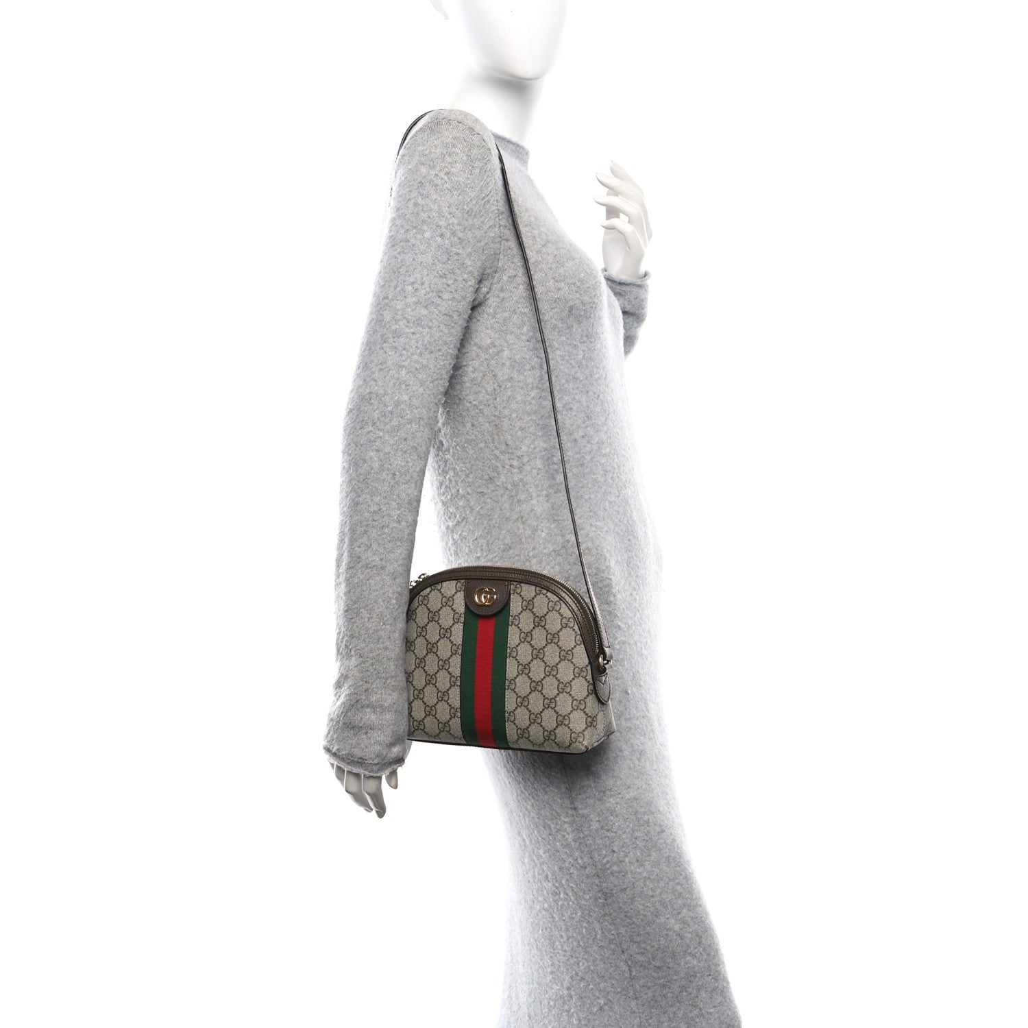 Gucci GG Supreme Monogram Textured Dollar Calfskin Web Small Ophidia Dome Shoulder Bag Beige Ebony New Acero 2 of 10