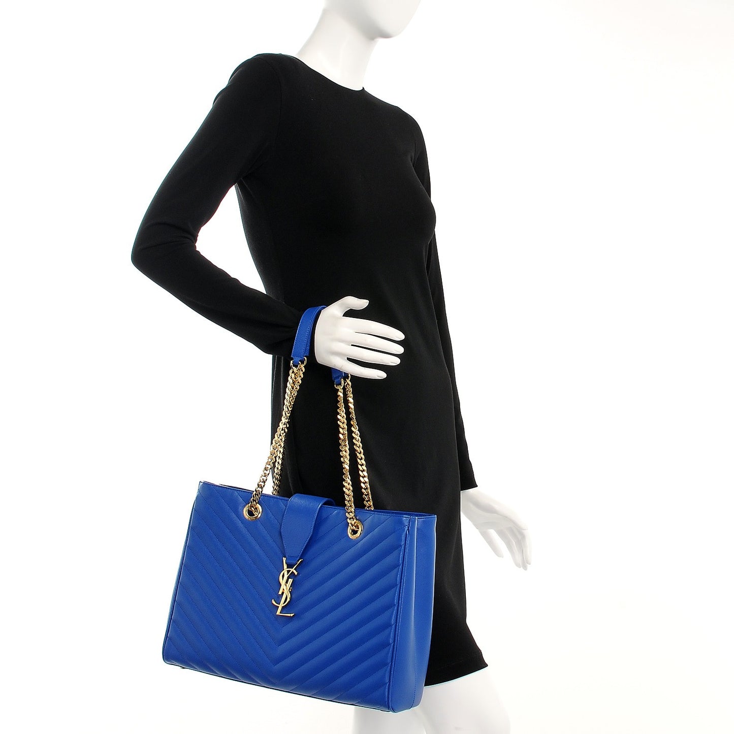 Grain De Poudre Matelasse Chevron Monogram Shopping Bag Blue Majorelle
