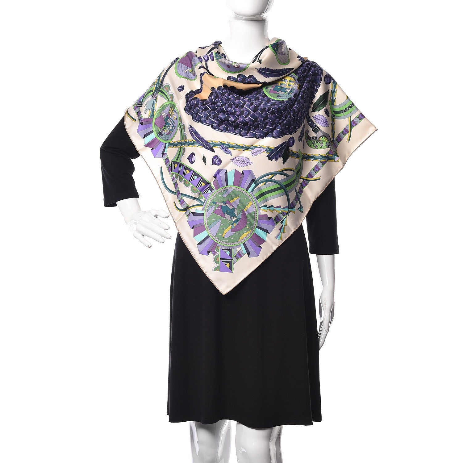 Hermes Silk L'Ombrelle Magique Scarf 90 Beige Rose Violet Parme 2 of 8