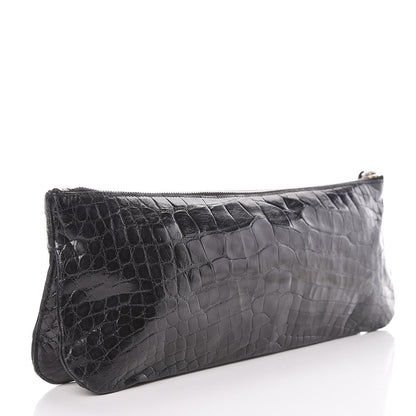 Prada Calfskin Crocodile Embossed Long Clutch Black 3 of 9