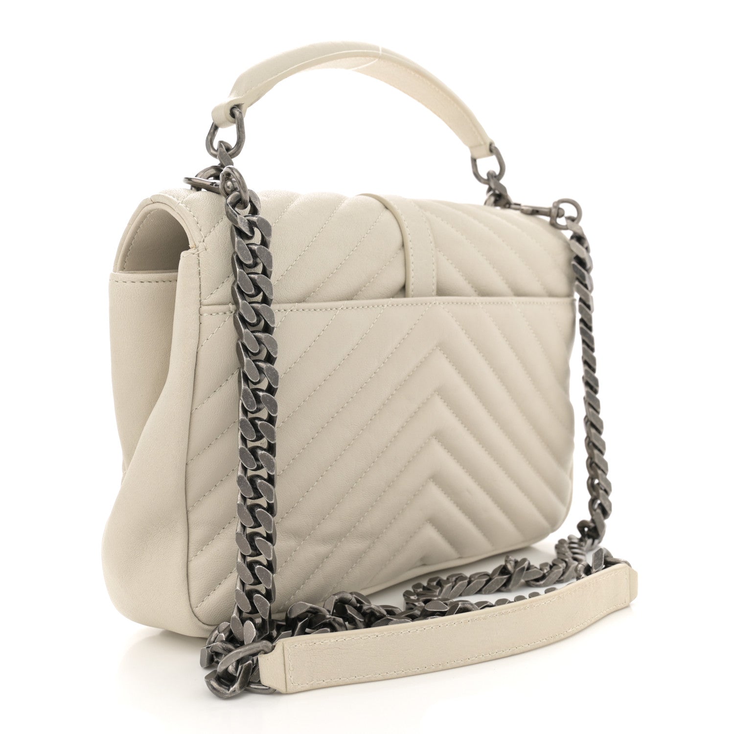 Saint Laurent Sheepskin Matelasse Chevron Monogram Medium College Bag Crema Soft 2 of 13