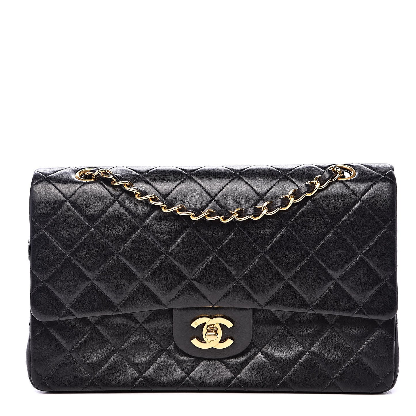 Lambskin Quilted Medium Double Flap Black