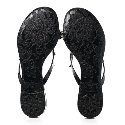 Valentino Garavani PVC Jelly Rockstud Bow Thong Sandals 37 Black 5 of 7