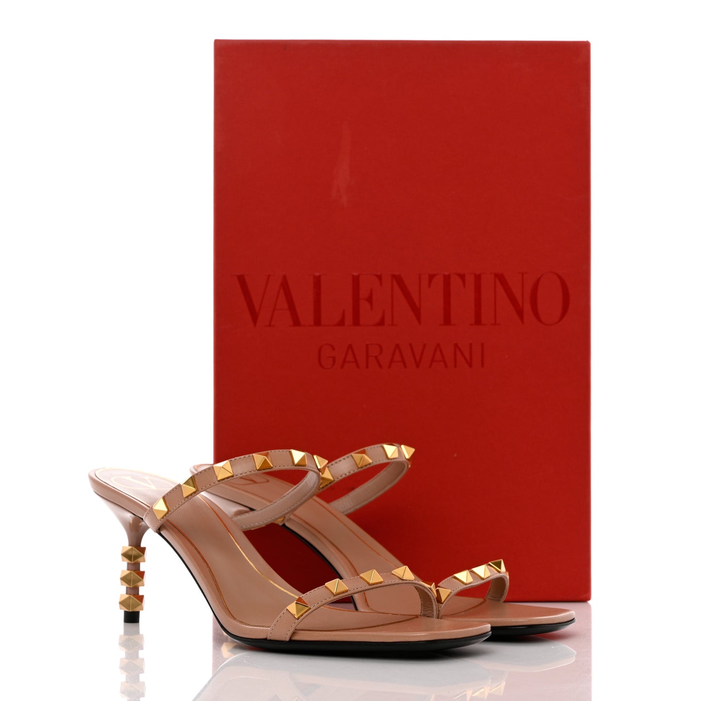 Calfskin Rockstud 50mm Slide Sandals 36.5 Rose Cannelle