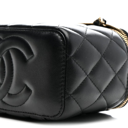 Chanel Lambskin Quilted Enamel CC Pearl Crush Small Vanity Case With Chain Black 11 of 13