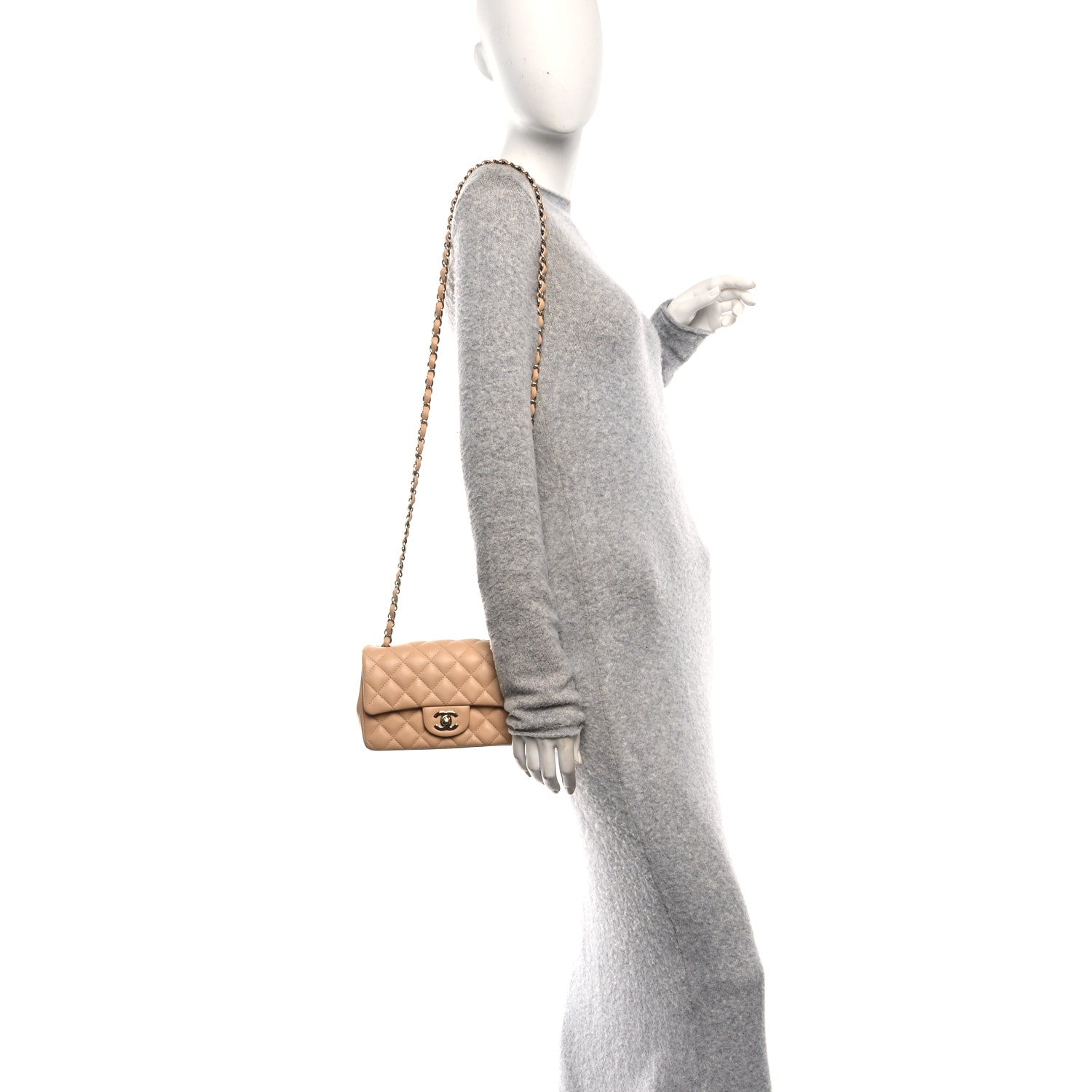 Chanel Lambskin Quilted Mini Rectangular Flap Beige 1857628